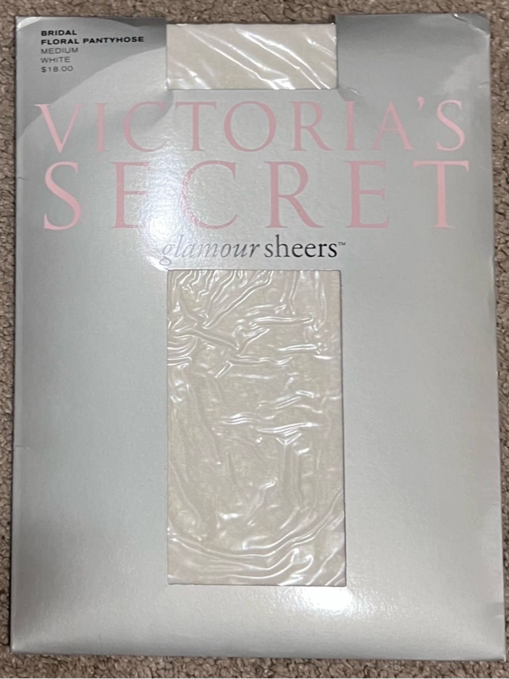 Victoria's Secret Vintage Glamour Sheers Pantyhose - White w Floral Pattern